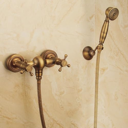 ZYCDP Robinet Mitigeur Baignoire Vintage Robinet Salle Bain Baignoire avec Douchette Mitigeur de Douche avec 1,5m Flexible Douche, Antique