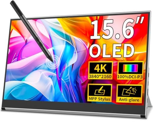 Magedok Pantalla Portátil OLED 4K Pantalla Táctil 15.6 DCI-P3 100% Antideslumbrante 1Ms, Compatible con MPP, Lápiz para Ordenador Portátil, Cuidado de Ojos Ordenador de Juegos, Soporte Sliver