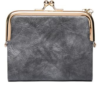 Geldbörse für Damen, mit gefalteter Geldbörse aus PU-Leder, Brieftasche mit Reißverschluss, einfarbig, grau, Talla única, Casual