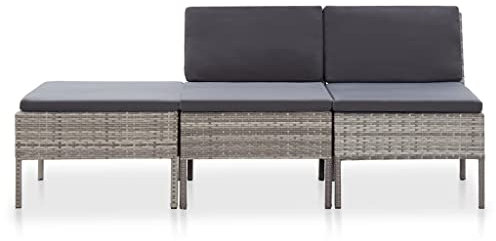 Willood 3-TLG. Gartenmöbel Garten-Lounge-Set mit Auflagen Lounge Sitzgruppe Gartenset Rattanmöbel Gartensofa Sitzgarnitur Rattansofa Poly Rattan Grau