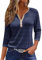 HSUAYEUD Three Quarter Sleeve Tops Woman 3/4 Length Sleeve UK Button Down Summer Tops V Neck T Shirts Blouses Casual Print Tunics Graphic Tees Navy M