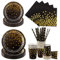 Aitsite 100 Stück Pappteller Set, Schwarz Gold Partyteller Einweggeschirr mit Teller Servietten Strohhalmen und Bechern für Geburtstag Hochzeiten Jubiläums
