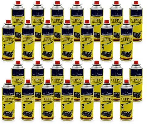Clipper Cartuchos de Gas Butano 400ml para Hornillos y Quemadores, Compatible con la Mayoría de Hornillos de Camping (28 Cartuchos)