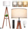 OUTON Wood Tripod Floor Lamp with Shelves, Standing Lamp with Fabric Lampshade, Dimmable & 3000K-6000K Adjustable Color Temperatures, Bulb Included, 1H Timer, for Living Room, Bedroom, Office, Walnut