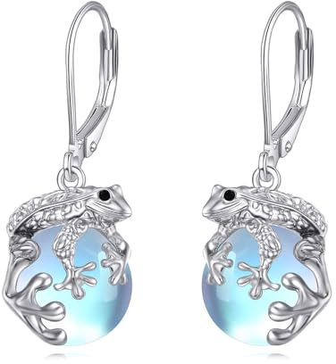 Frosch Ohrringe für Damen 925 Sterling Silber Mondstein Baumelnde Ohrringe Leverback Tropfen Ohrring Frosch Schmuck Geschenke für Damen