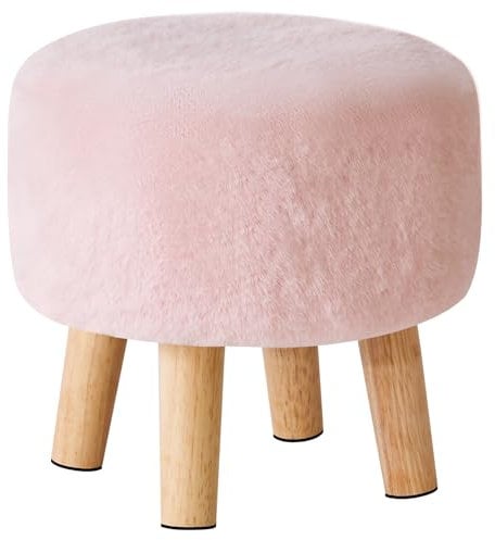 YMYNY Fußhocker, Ottoman, Massivholz Hocker, Runder Ottomane Hocker mit Holzbeinen, Pouf Couch Hocker, Sofa Fußstütze Hocker für Wohnzimmer Schlafzimmer 32×32×32CM Rosa HBD035P
