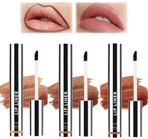 Peel Off Matte Lip Liner Tattoo Set, Burgundy Red & Dark Brown & Light Brown Long Lasting Highly Pigmented Lip Colour