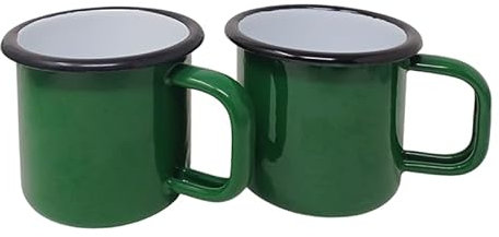 Madacha 2 mugs en métal émaillé - 250 ml - Vert foncé - Liseré noir