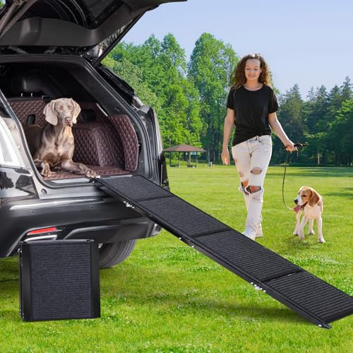 Uross Hundetreppe für Auto 180CM - Zusammenklappbare Hundetreppe für Auto und SUV, Aluminium-Hundetreppe für große Hunde, ausziehbare Hundetreppe für LKW, Hochbett