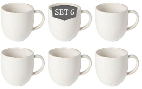 Costa Nova Vermont Kaffeetassen - 6er-Set, Steingut, Elfenbein weiß, 33 cl – 9 cm hoch, bauchig, handwerklich, für Kaffee, Cappuccino, Tee und Kakao oder als Suppentasse
