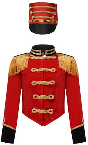 ranrann 2 Pezzi Costume da Domatore Circo per Bambini Capispalla Giacca da Ragazzo Elegante con Nappe in Velluto Cappotto Sultano Vintage Manica Lunga Outwear Rosso 15-16 anni