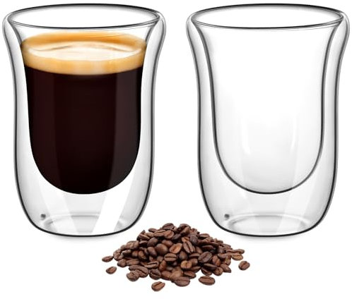 AOOTE Double Walled Thermo Glasses, 2x300ml Cappuccino Latte Macchiato Glasses Cups, Borosilicate Heat Resistant Glass Cups, Cappuccino Glasses Transparent for Coffee Tea Milk Juice Ice Cream