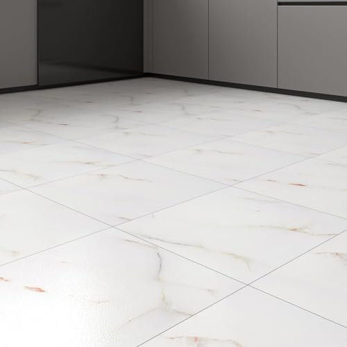 LaCheery Pavimento PVC Adesivo Bianco Marmo Piastrelle Adesive Pavimento Cucina 4 Pezzo 30cm x 30cm Pavimenti in PVC Adesivo per Interni Bagno Camera da Letto Vinile Impermeabile Pavimenti Antiscivolo