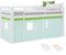 Homestyle4u Hochbett 90x200 grün Vorhang Bettzelt Kinderbett mit Rausfallschutz Holz Kiefer Massiv Lattenrost Matratze