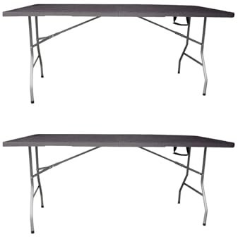 Jardin202 - Mesa Plegable Rectangular 180x70x74cm Catering | Mesa Resina con Patas de Acero Plegable para Eventos y terrazas | 2 Unidades (Marrón)