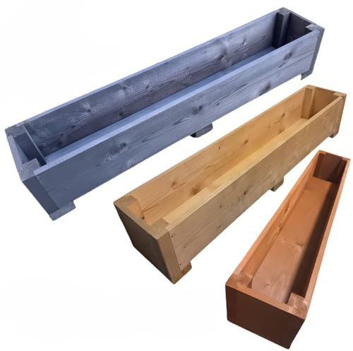 Long Wooden Planter Box – Solid Pine board – Natural Wood – Fully Assembled & Handmade – Raised Garden Bed for Flowers, Herbs, Vegetables – Outdoor Planter – Charcoal Grey