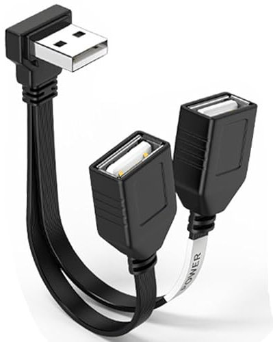 MISYNLON Câble répartiteur USB 1 en 2 sorties - 90 ° - USB 2.0 A mâle vers double femelle - Câble d'alimentation - Prise en charge de la charge et du transfert de données pour voiture, ordinateur