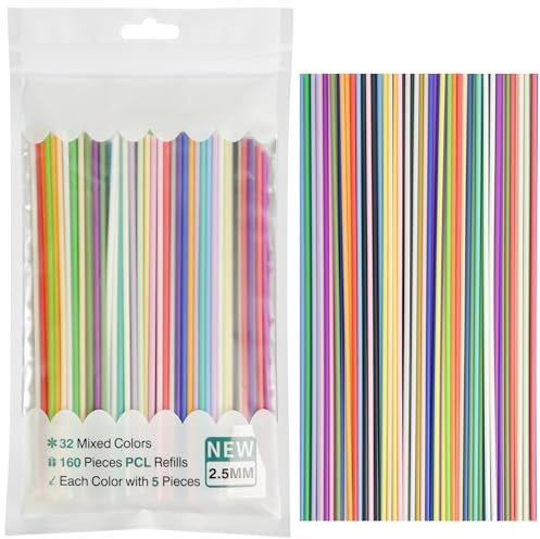 160 Stk Druckstift Zubehör Nachfüllungen Farben, 3D Drucker Filament Nachfüllungen PLA, Pcl Filament Nachfüllungen für 3Doodler PCL, 32 Farben Jede Farbe 75cm, mit 22-Seitiges Album, Kopiertafel