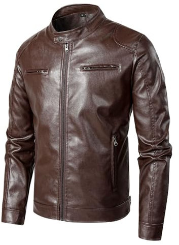 Giacca di Pelle Uomo, Giacca da Moto retrò Casual Slim Colletto alla Coreana da Uomo in Stile Motociclista Giacche da Pilota Giubbotto Moto Estivo Giacca Antivento Chiodo Pelle Uomo