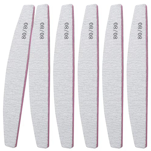 80/80 Grit Emery Board Nail Files Set 6Pcs Washable Professional Nail Files | Fingernail File for Natural or Acrylic Nails, Double-Sided Half-Moon Fingernails Buffer File for Home Salon - Grey