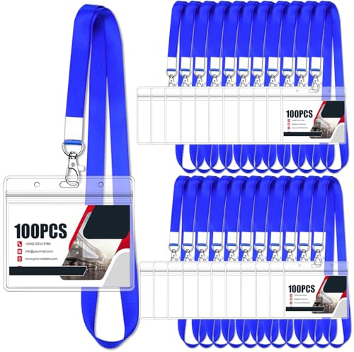 50 Pack Badge Halter mit 50 Blauen Badge Lanyards | ID-Kartenhalter mit Pack Lanyards für Lehrer (Blau)