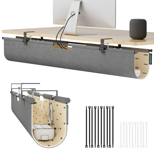 ERGO COLLECT Under Desk Cable Management,No Drill Standing Desk Wire Management,Felt Cord Organizer Tray For Office, Home (Gray/Khaki, 45)