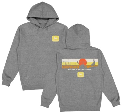 JOHN DEERE Sweat à capuche gris à manches longues avec logo et imprimé « Nothing Runs Like a Deere » dans le dos pour agriculteurs et fans