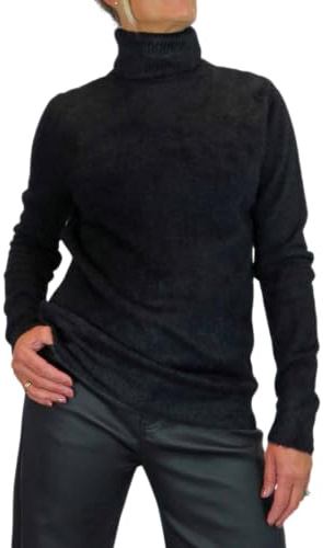 Paulo Due Women's Long Sleeve Roll Neck Jumper Ladies Stretchy Knitted Sweater Black (XL/XXL 14-18)