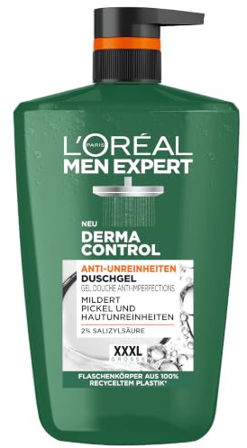 L'Oréal Men Expert XXXL Duschgel und Shampoo für Männer, Duschbad zur Reinigung von Körper, Haar und Gesicht, Herren Körperpflege für zu Unreinheiten neigende Haut, Derma Control, 1 x 1000 ml
