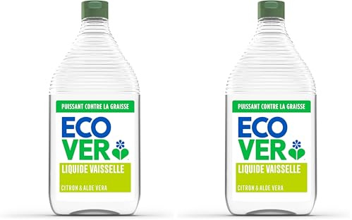 Ecover Liquide Vaisselle Ultra Dégraissant, Spécial Peaux Sensibles, Parfum Citron et Aloe Vera, Flacon de 950 ml (Lot de 2)