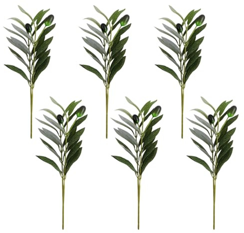 FooYee 6 PCS Faux Olive Branches, Olive Leaves Stems, Plants Tree Branches, 26cm Artificial Branches with Fruit for Vases, Table Decorations, Wedding Bouquets Home Decor