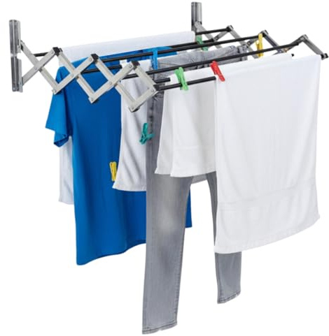 COSHANO Tendedero de Pared, Balcón o Ventana Extensible Plegable de Acero Inoxidable para Tender Ropa, Toallas, hogar Interior y Exterior, Longitud de Tendido (3 Metros de tendido 47cm de Ancho)