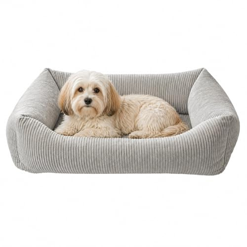 Petlando Hundebett orthopädisch, Like Ortho Luke, Grau, S, 80x60x25cm | Für kleine Hunde, ergonomisch, rutschfest, stabiler Rand, waschbarer Bezug, Schaumstoffkern mit 3D-Noppenstruktur