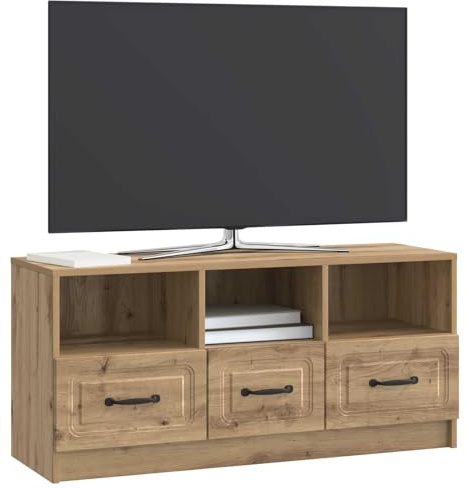 vidaXL TV-Schränk Artisan-Eiche 102 x 34,5 x 47 cm Holzwerkstoff, Moderne Wohnzimmereinheit, stylischer TV-Schrank mit Metallgriffen, viel Stauraum, flaches Design