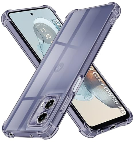Techsuit für Motorola Moto G24 Power Hülle mit Soft Touch, Vergilbungsfrei Material, Stoßfest, Luftkissen Ecken, Erhöhte Kanten, Kabelloses Laden Kompatibel, Shockproof Clear Silicone, Rauchschwarz