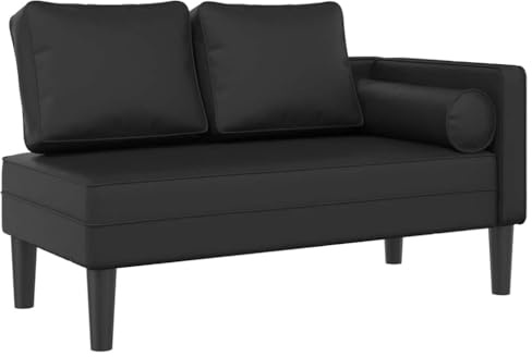 YUTAASU Chaiselongue mit Kissen aus schwarzem Kunstleder und komfortabler Schaumstofffüllung für Entspannung