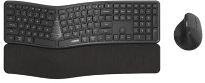 Rapoo Ergonomische Tastatur mit Maus Kabellos 8810ME QWERTZ Ergonomisches Tastatur und Vertikalmaus Set Wireless Keyboard Mouse Bluetooth Funktastatur Full Size Multi Devices Dunkelgrau