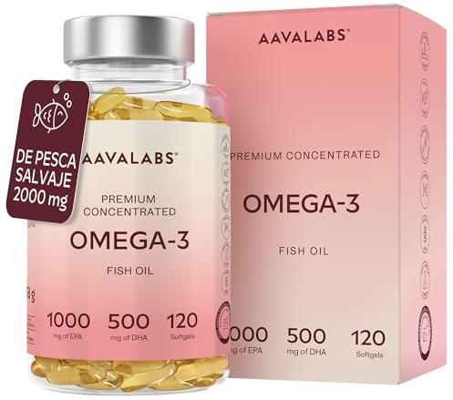 Omega 3 2000mg por Dosis Diaria – 1000mg de EPA + 500mg de DHA – 2 cápsulas | Ácidos Grasos de Alta Potencia, Destilado Molecularmente – 120 Cápsulas – Suministro para 2 Meses