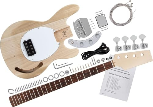 Rocktile E-Bass Bausatz MM-Style, Do-it-yourself E-Bass Bausatz | Korpus: Paulownia, Hals: Ahorn geschraubt, Griffbrett: Palisander, Tonabnehmer: 1x Humbucker, 21 Bünde, Dot-Inlays, 2 kg