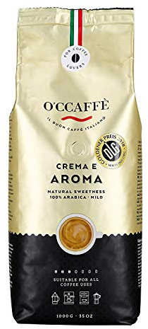 O'CCAFF? Crema e Aroma 100% Arabica Kaffee | 1 kg ganze Kaffeebohnen | extra langsame Trommelr?stung aus italienischem Familienbetrieb