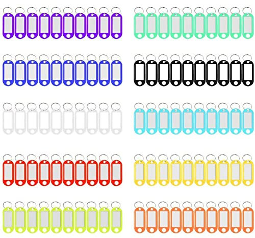 Qincling 100 pcs Clé étiquettes, Plastique, Porte-clés Nom Tags Porte-clés Bagages ID étiquettes étiquettes Porte-clés avec étiquettes Anneau Fendu Porte-clés