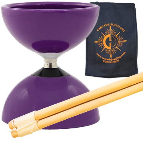 Karussell-Lager Diabolo Set – Kinder, Fast Bearing Diablo mit Holzstäben, Pro String und Cascade Jongliertasche (lila)