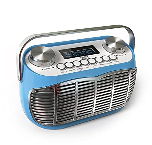 DETROIT DAB Radio Alarm Clock Bedside Mains Powered Or Battery DAB/DAB+/FM Retro Radio With LCD Display Clock Radio (Blue)