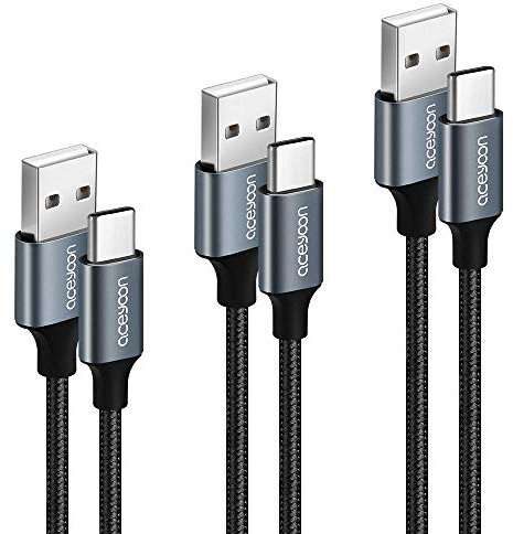 aceyoon Lot de 3 Câble USB C 0.3m+0.5m+1m Cable USB C Charge et Synchronisation Rapide Cable Type C et Long Court en Nylon Tressé
