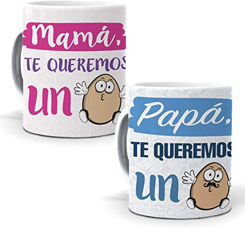 2 Tazas. Mamá te Queremos un Huevo y Papá te Queremos un Huevo