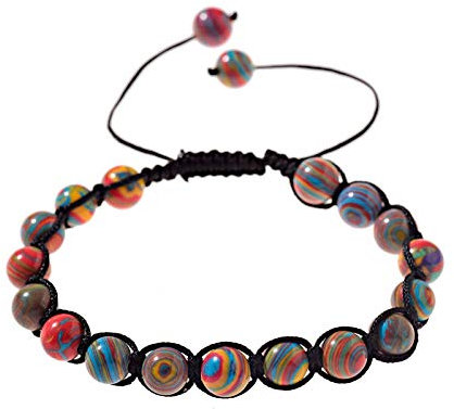 Stein Armband,Naturstein Armreif 7 Chakra Ethnische 8Mm Malachit Stein Perlen Geflochten Verstellbar Yoga Energie Charme Bracelets Für Angst Männer Mädchen Paar Weihnachten Geschenk Schmuck
