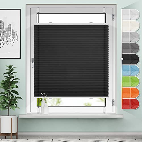 Sanfree Plissee Klemmfix Plisseerollo ohne Bohren Schwarz B40 x H120cm inkl. Klemmträger Blickdicht und lichtdurchlässig Jalousie Faltrollo Sichtschutz und Sonnenschutz Rollo für Fenster & Tür