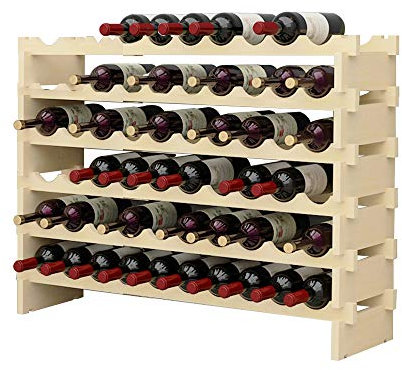 SDHYL Étagère à vin empilable sur Pied - Porte-vin Solide en Bois Naturel - Étagère d'affichage à vin,6 étages pour 60 Bouteilles (WS002)