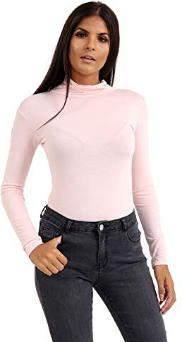 janisramone Womens Ladies Long Sleeve Turtle Polo Neck T-Shirt Slim Fit Jersey Casual Basic Plain Tee Vest Top Nude