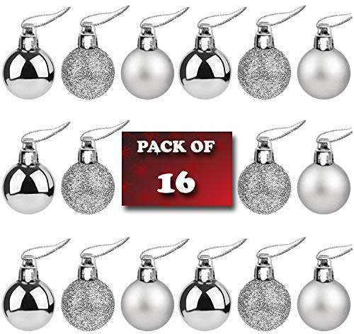 AKH® 16 Stück 50 mm Weihnachtskugeln Weihnachtsdeko Christbaumschmuck | Christbaumkugeln Weihnachten hängende Kugel Baumdekoration für Urlaub Hochzeit Party Dekoration (Silber)